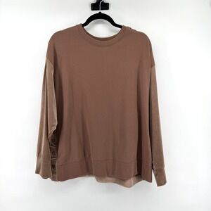 Athleta Sweatshirt Mixed Media Velour XL Brown Womens Snap Side Athleisure